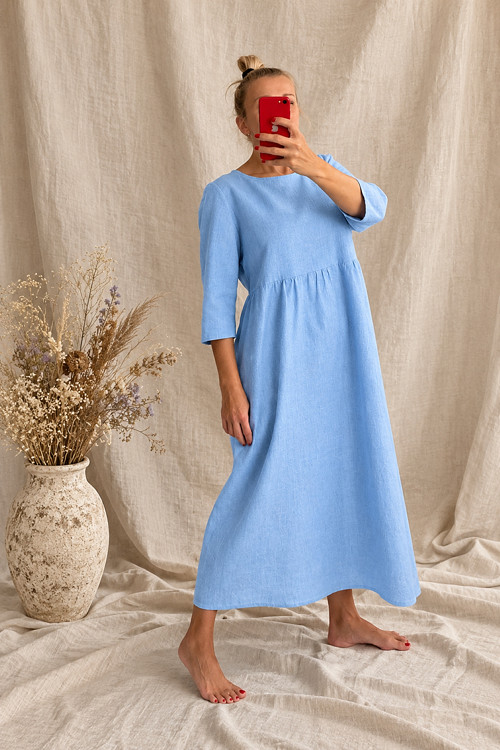 Ľanové šaty BAby BLUE– vzdušné pohodlné s vreckami