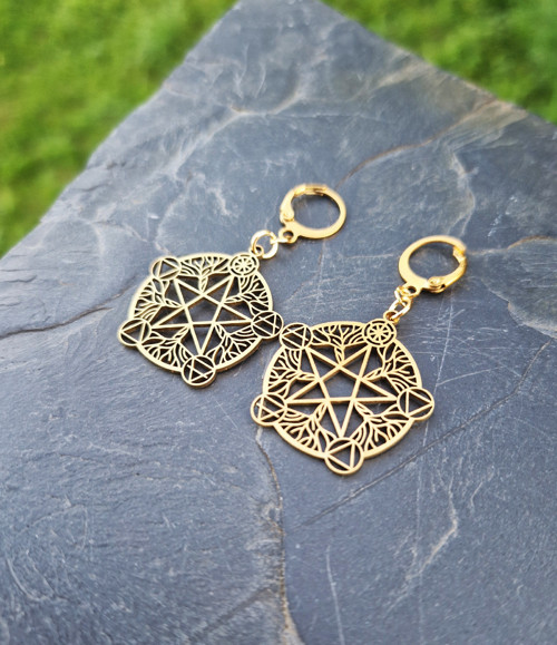 Náušnice*Wicca pentagram*strom života*zlatá ocel
