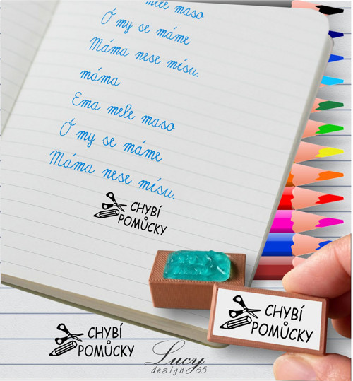 Školní textové razítko Chybí pomůcky
