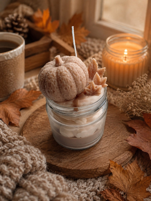 Podzinmní hnědá dýňová svíčka