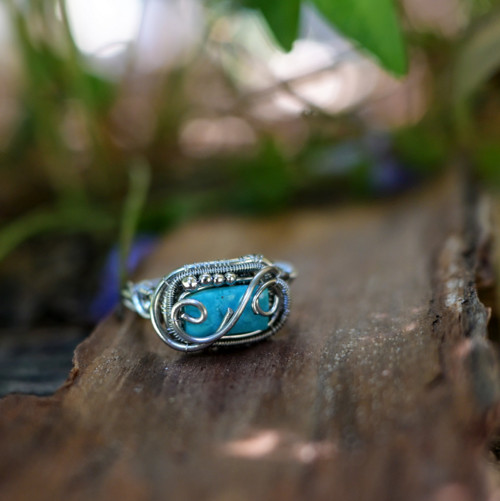 Prsten s tyrkysem wire wrapping nerez