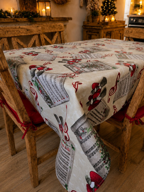 Vánoční ubrus s notami a anděly – 180 × 135 cm