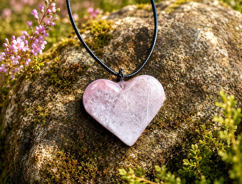 Náhrdelník SRDCE, růženín a magnolie