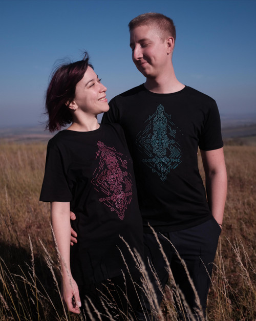 TOTEM černo-růžový / fluo folklorní tričko Unisex