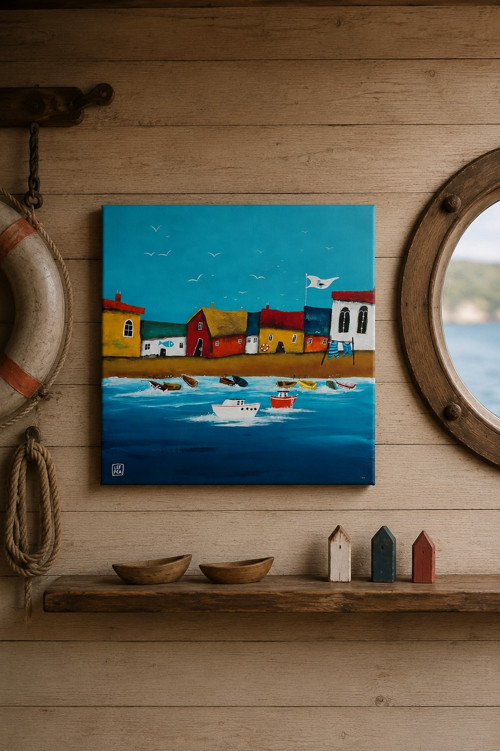 Happy harbor / originální obraz - 30x30cm