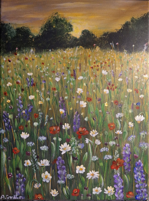 Obraz luční kvítí, západ slunce 30x40