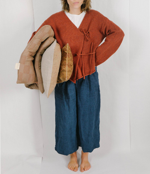 Zavinovací merino kimono na zavazování s páskem