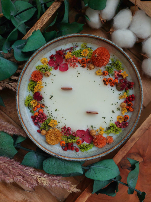 Přírodní svíčka - Květinová MANDALA - podzimní