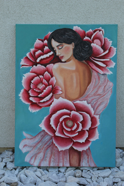 Mezi květy | Originální obraz 50 × 70 cm