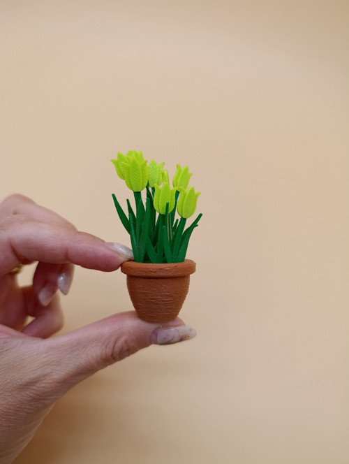 Magnetka na ledničku – tulipány v květináčku