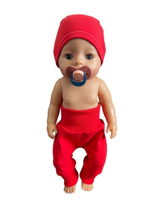 Tepláky s čiapkou pre BABY BORN 43 cm - červené