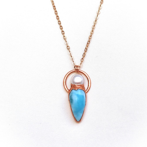 Larimar a perla - autorský šperk
