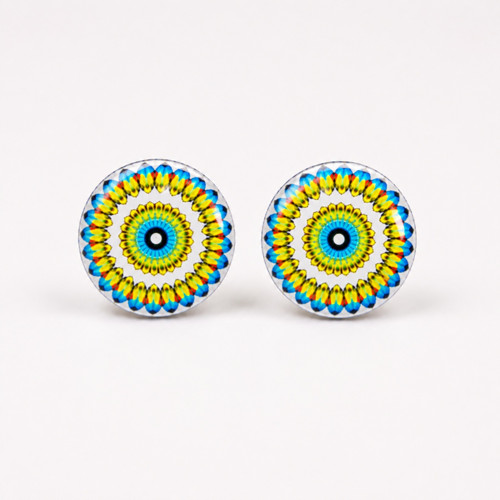 Náušnice mandala – duhový kruh - 14 mm