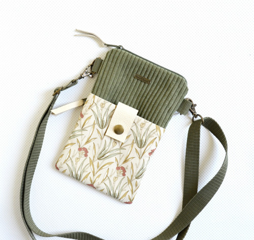 Crossbody taštička na mobil, 2 kapsy - khaki