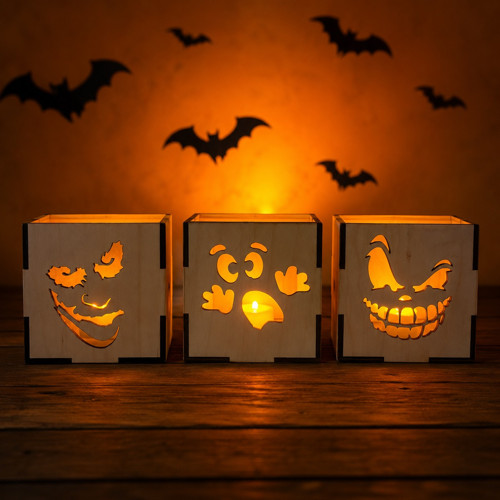 Halloweenská dřevěná lucerna na LED svíčku – výběr