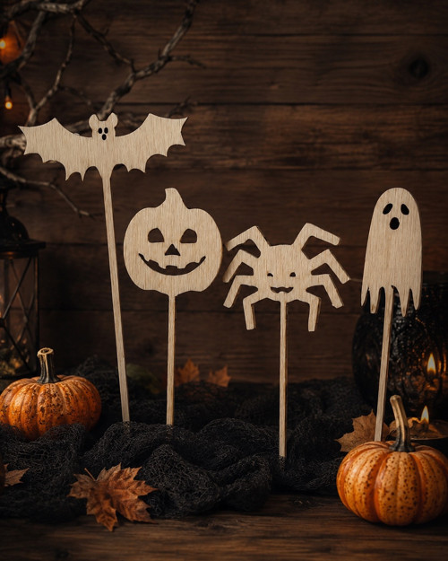 Halloweenská sada 4 dřevěných zápichů