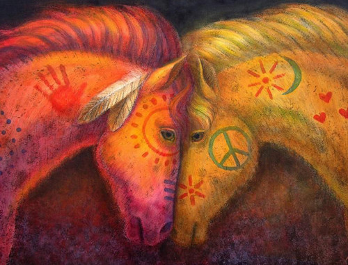 Panel z kočárkoviny 21x16 cm: Indiánští koníci