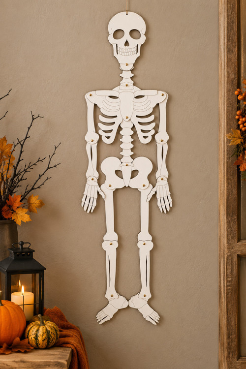 Dřevěný kostlivec na Halloween, pohyblivá dekorace