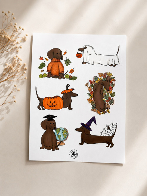 Podzimní a halloweenské samolepky s jezevčíky