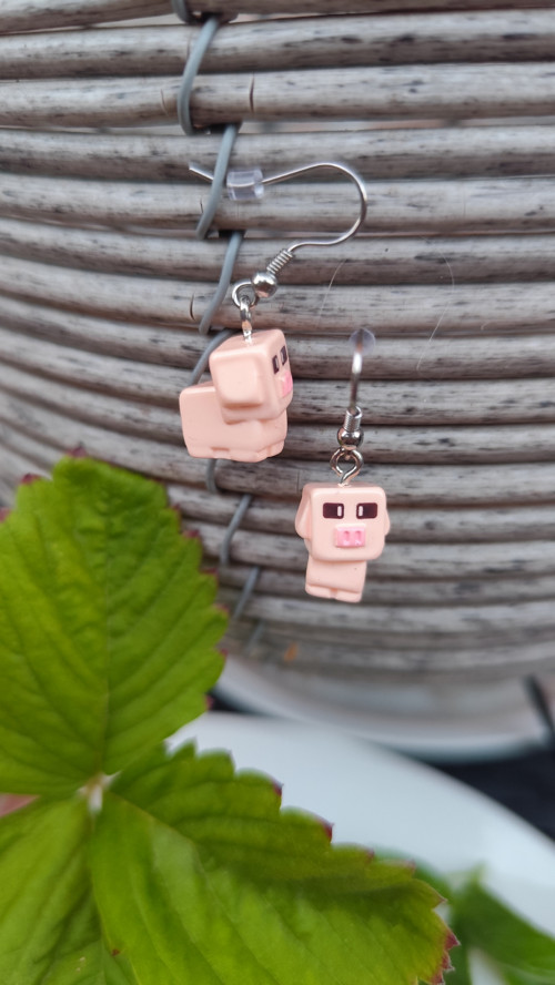 Náušnice Minecraft prasátka-chirurgická ocel-háčky