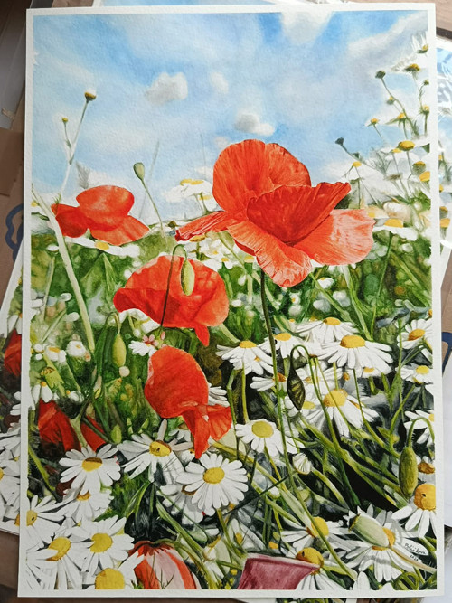 Poslové léta - fine art tisk autorského akvarelu