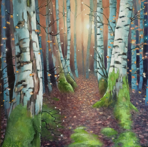 Břízy - olej na plátně, 40 x 40 cm