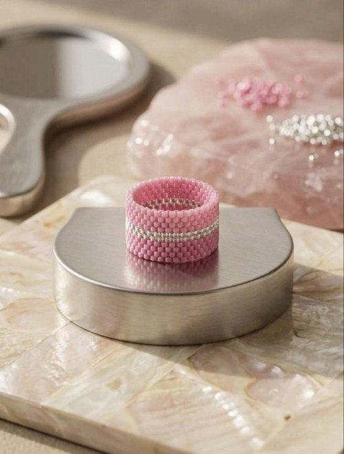 Ručně tkaný Miyuki prsten - Silver Line pink