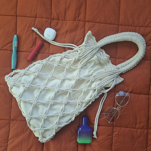 Béžová makramé kabelka – Boho & vintage