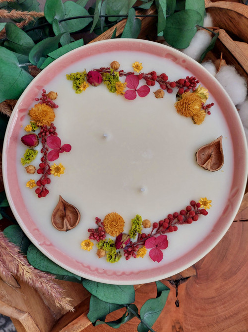 Přírodní svíčka - Květinová MANDALA - podzimní