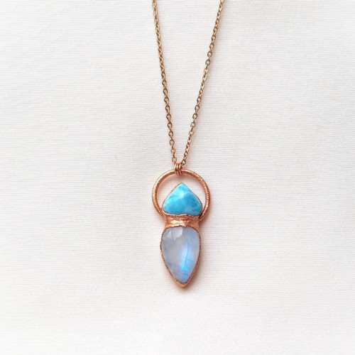 Larimar a měsíční kámen - přívěsek/náhrdelník