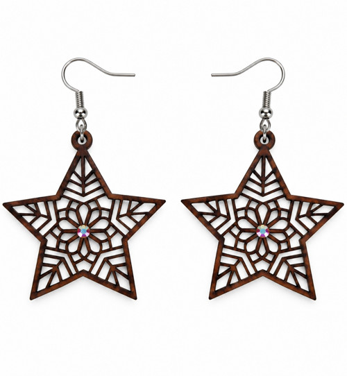 Dřevěné náušnice Hvězdný květ s krystaly Swarovski