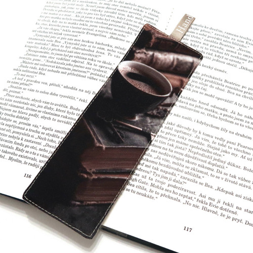 KNIHY S KÁVOU - textilní záložka do knihy
