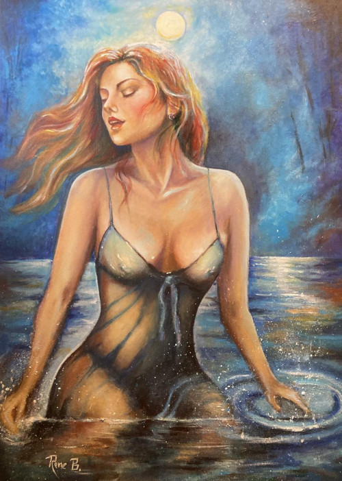 Pod měsícem – originální akrylová malba 50x70 cm