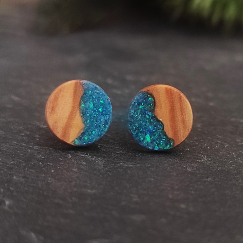 Náušnice z olivy a opálu - 8,10,12 mm