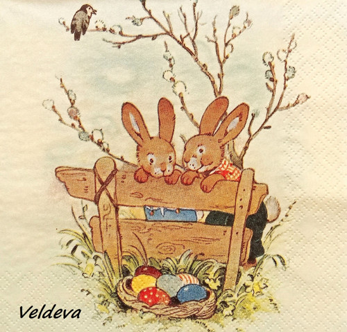 "Zajíčci" ubrousek z papíru na decoupage
