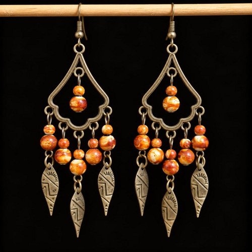 Oranžové boho náušnice ve vintage stylu