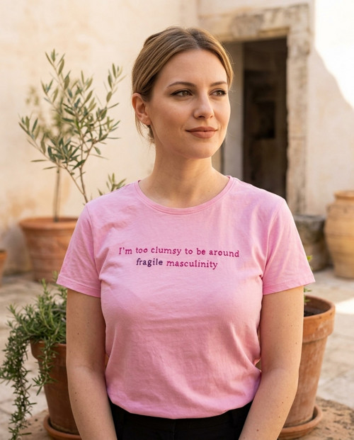 Dámské tričko „Fragile Masculinity“ – růžové, M