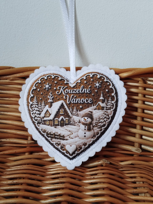 Látková ozdoba perníček Kouzelné Vánoce