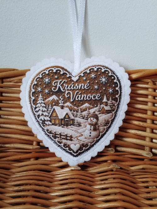 Látková ozdoba perníček Krásné Vánoce