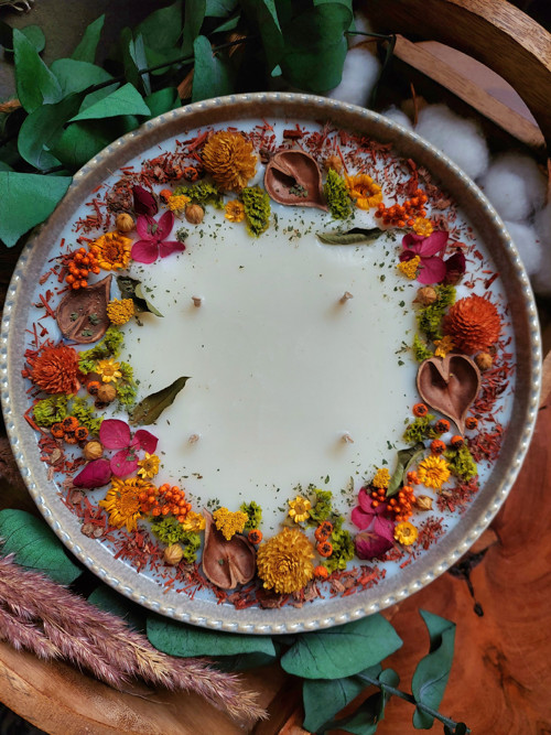 Přírodní svíčka - Květinová MANDALA - podzimní