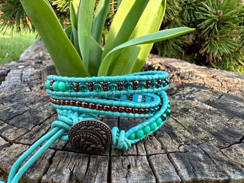 Náramek Wrap Bracelet v zelinkavé a měděné