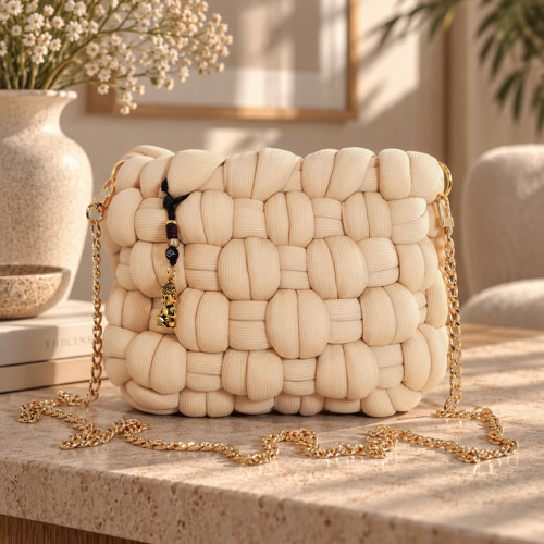 Sand Beige Mini Chunky kabelka – ručně pletená