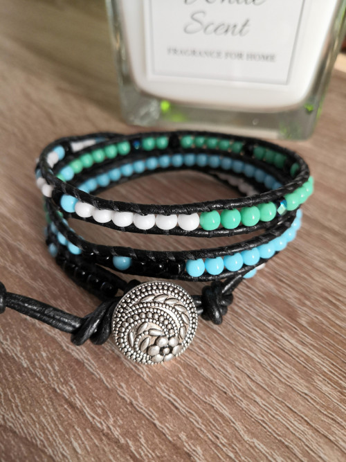 Náramek Wrap Bracelet v hnědo-zeleno-modré barvě