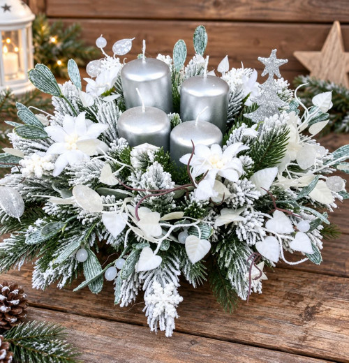 Adventní svícen,, Zimní stříbrná elegance,,