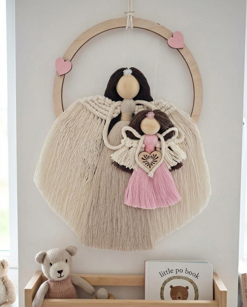 Macramé anděl strážný v kruhu – Velký a malý anděl
