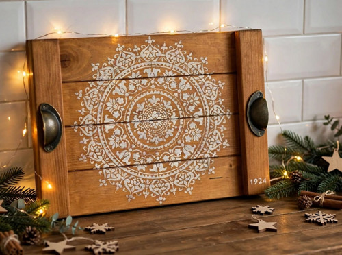 Boho dřevěný tác MANDALA 1924