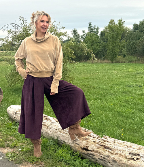 Kalhotová sukně manžestrová lilková
