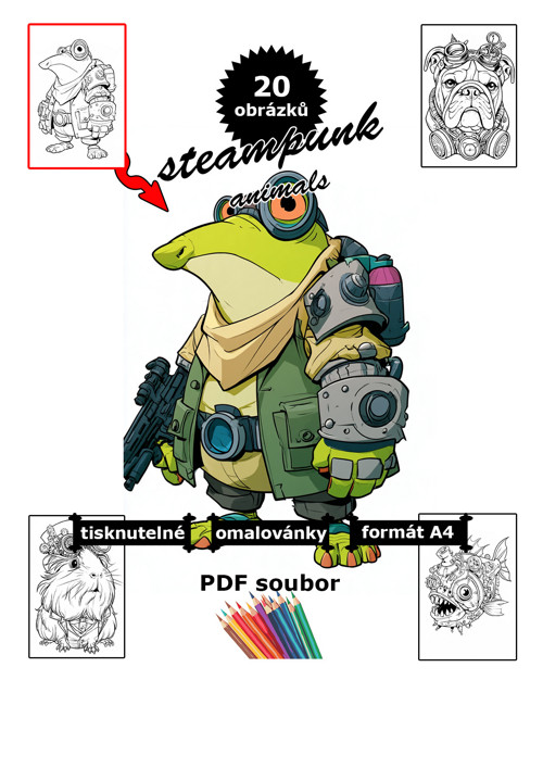 Steampunk zvířata - omalovánky k tisku