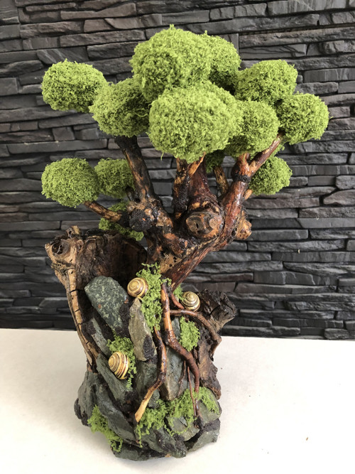 Mechový Stromek-Bonsai-Přírodní Dárek-Dekorace-Zen
