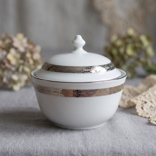 Lístky stříbřité...porcelánová cukřenka
